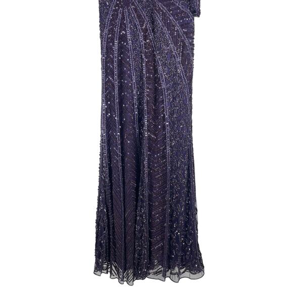 Mac Duggal Beaded One Shoulder Evening Gown Aubergine 5649 Size 6 - Picture 12 of 13